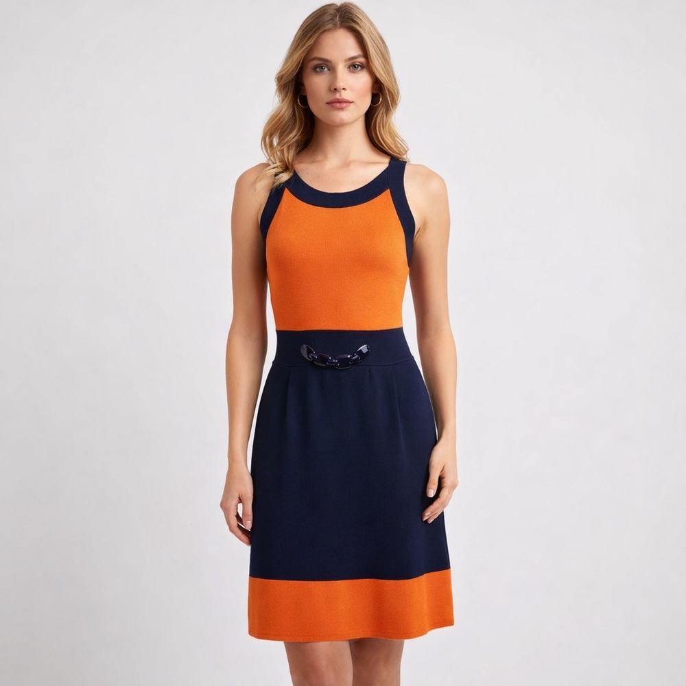 Luisa Spagnoli Colorblock Knit Dress‎ Navy Orange Sleeveless Italy S Y2K